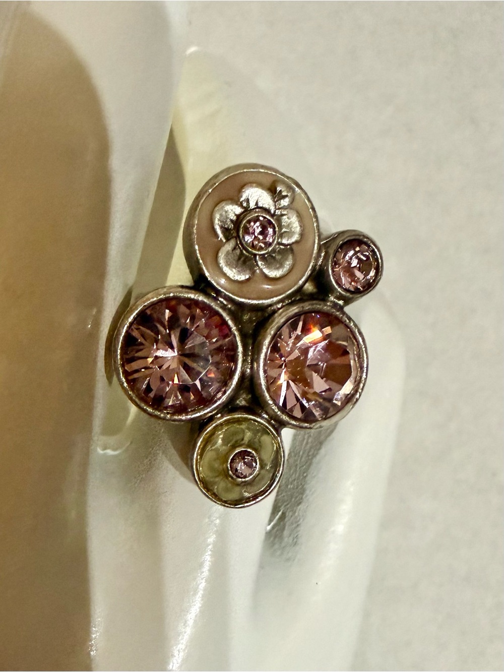 Vintage PILGRIM Danish Design Pink Crystal Cluster Statement Ring